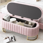 Pouf contenitore imbottito 120 x 39,9 x 41,9 cm in velluto rosa con gambe in metallo