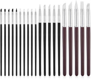 Set di Pennelli in Silicone - 20 Pezzi - Kit di Modellismo - Forme Varie - Testa di Pennello 3/5/8 mm - Manico in Legno - Flessibile - Pennelli per Modellismo