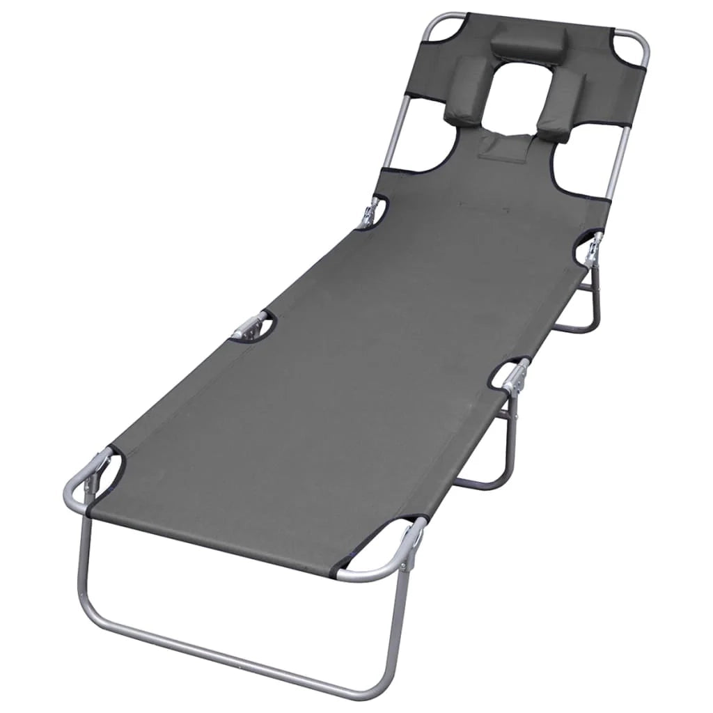 Lettino prendisole sedia a sdraio lettino prendisole letto da giardino mobili da giardino mobili da esterno pieghevoli con schienale e poggiatesta regolabili grigio 02_0012870