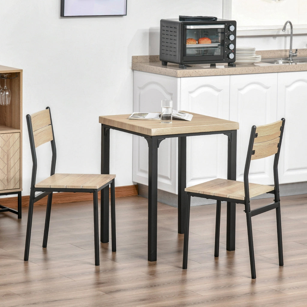 Set da pranzo/cucina a 3 pezzi con tavolo e sedie, venature del legno naturali + nero, composto da 1 tavolo e 2 sedie.