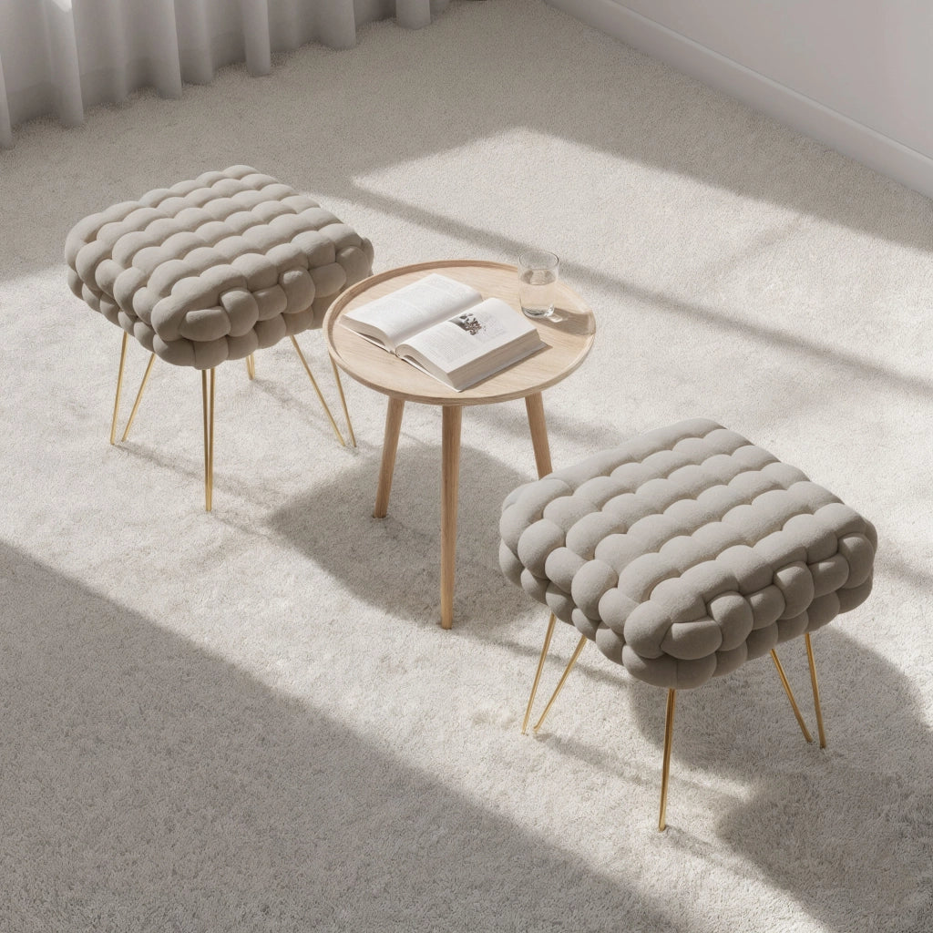 Pouf sgabello in velluto intrecciato 38 cm DOTTY Beige Polvere