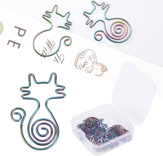 Fibbie a forma di gatto - Organizzatore metallico colorato - 10 pezzi - Documenti e uso scolastico - Etichettatori creativi