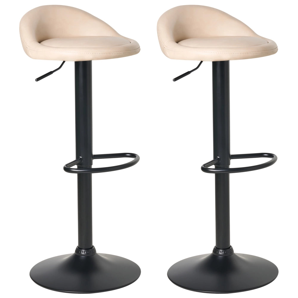 Set di 2 sedie da bar Beige chiaro rivestito in ecopelle Poggiapiedi nero girevole regolabile in altezza Moderno