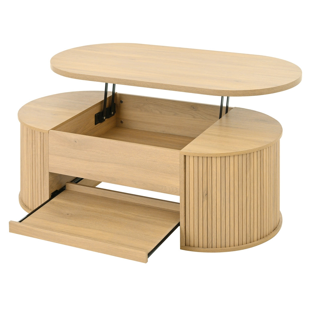 Tavolino da Salotto Alzabile con Piano Regolabile e Ripiano Estraibile; Stile Moderno; in MDF; 110×55;5×40 cm; Naturale