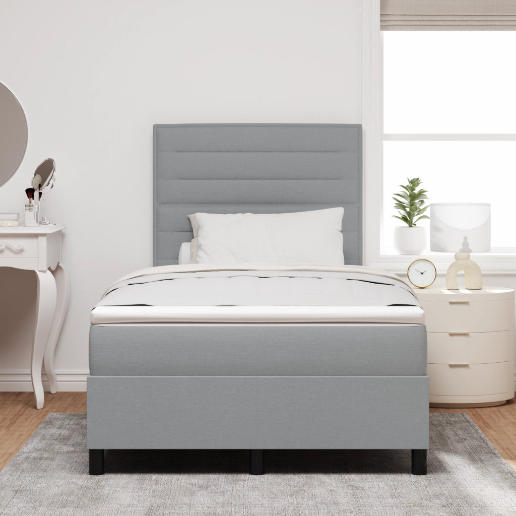 Letto con Box Spring e Materasso Grigio Chiaro Matrimoniale Compatto in Tessuto