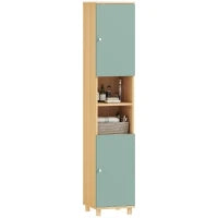 Mobiletto da bagno con 2 ante e 2 scomparti aperti, ripiani regolabili, 30 x 30 x 166 cm, Verde