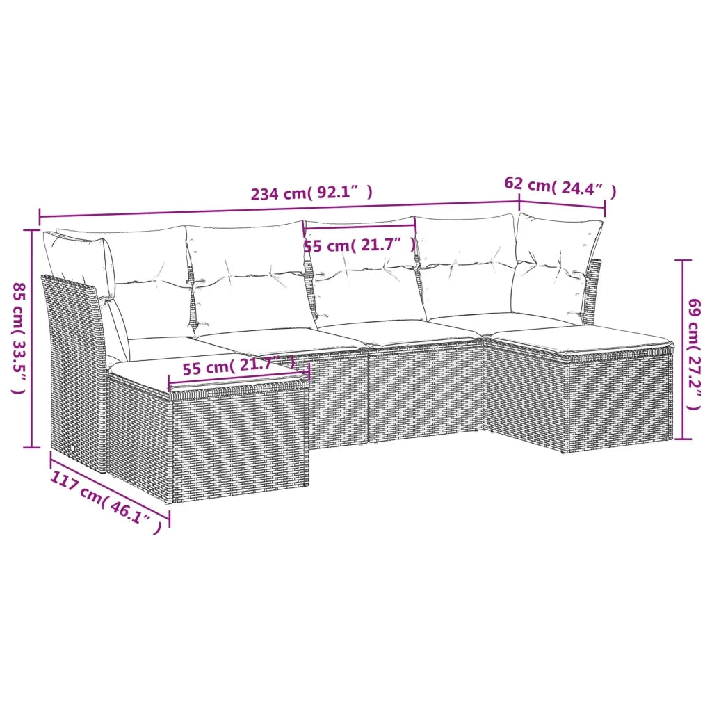 Set Divano da Giardino 6 pz con Cuscini Nero in Polyrattan 3249845