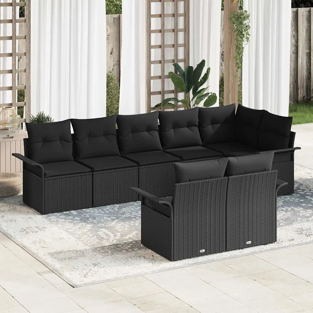 Set Divano da Giardino con archiviazione 8 pcs Nero polyrattan 3354082