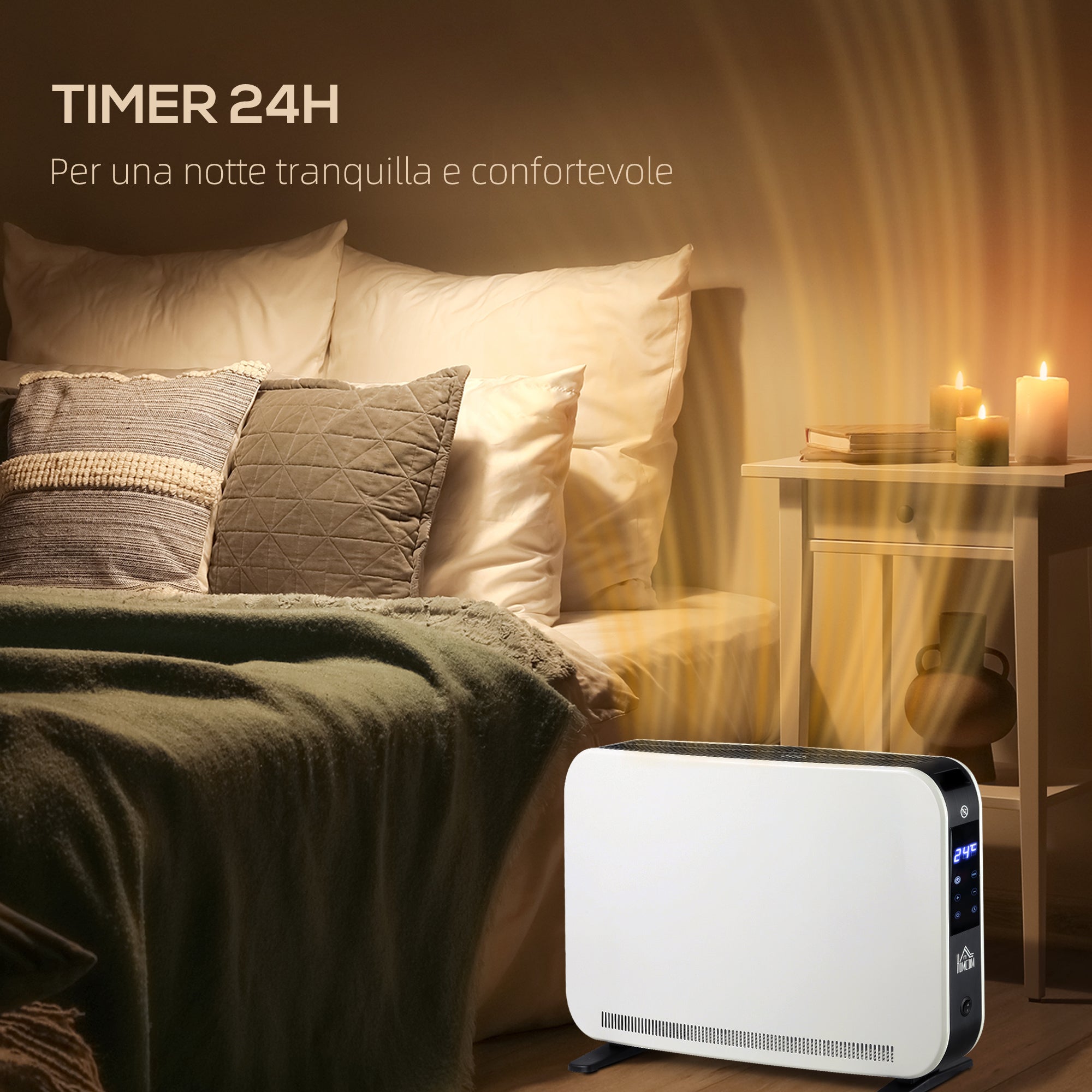 Termosifone Elettrico 3 Modalità Timer e Termostato 60x18,5x39,5 cm Bianco e Nero