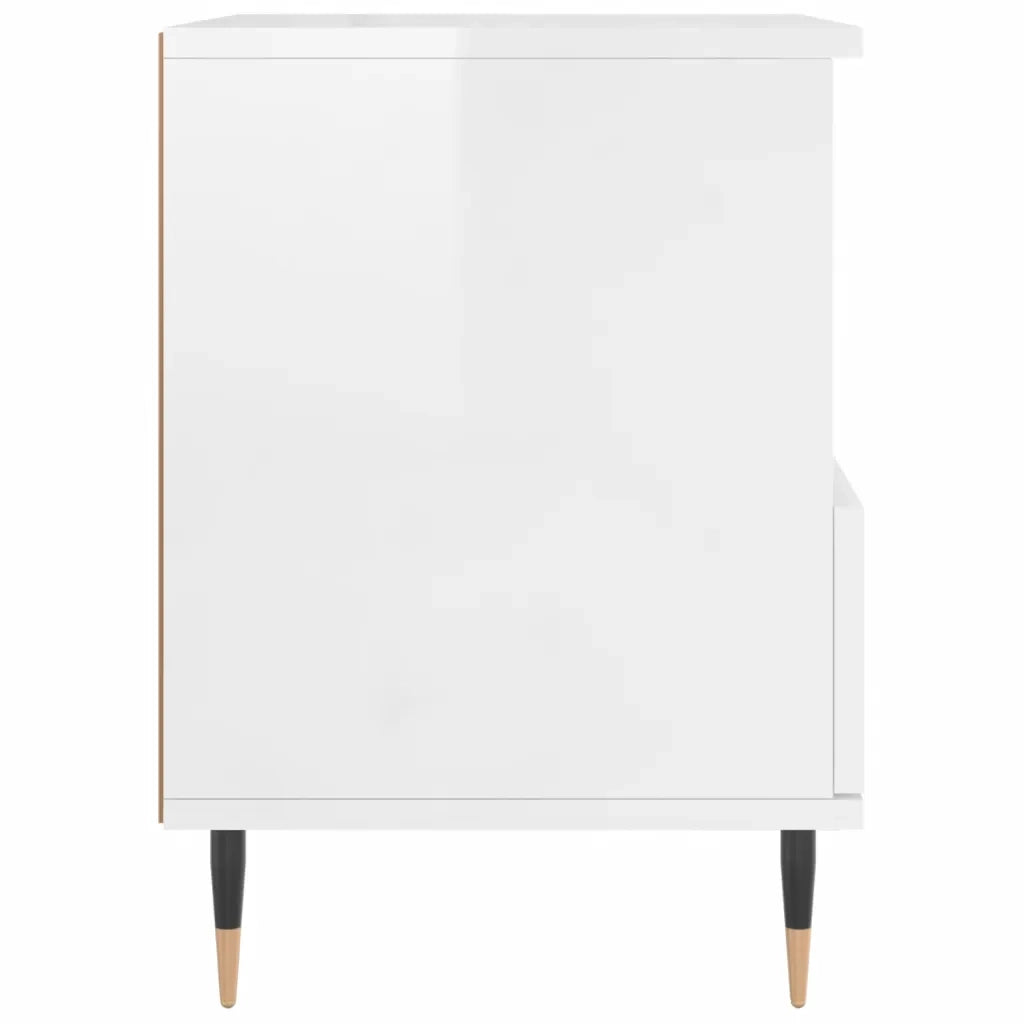 Set di 2 Comodini | Armadio da Notte | Mobiletto da notte Bianco Lucido 40x35x50 cm in Legno Multistrato