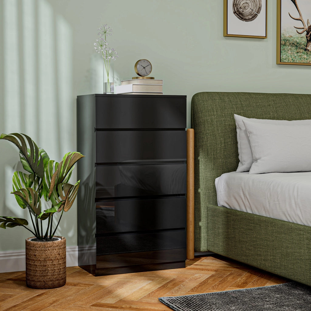 Cassettiera 5 Cassetti Moderna per Camera Dormitorio Soggiorno Ingresso ¨C Minimal ¨C Nero 55x34x100 cm