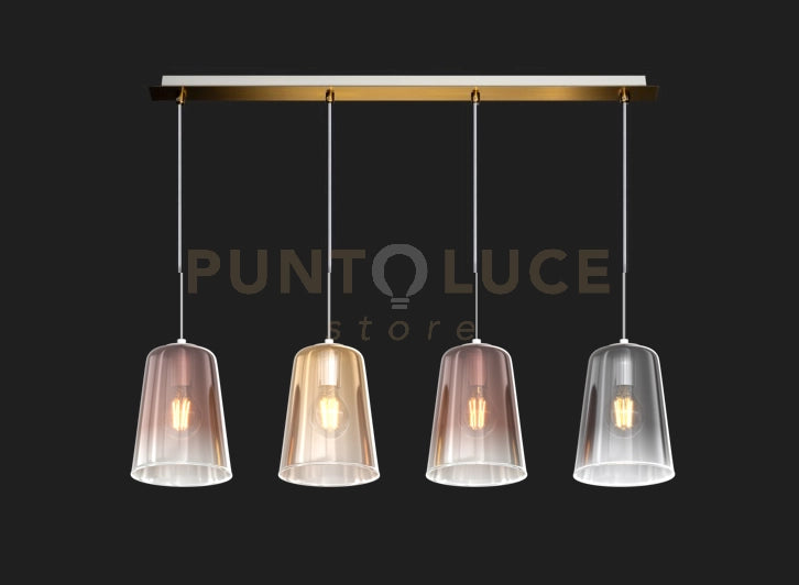 SOSPENSIONE OTTONE SAT. RETTANGOLARE 4 LUCI (2 AM+1 RA+1 CR) 1164OS-S4 R-MC