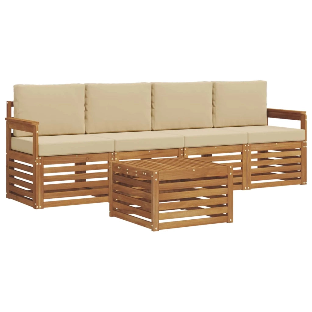 Set divani 5 pcs Naturale e Beige Legno di Acacia Massello 3374318