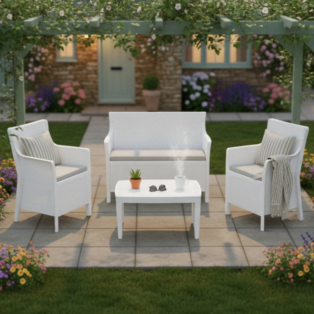 Salottino Outdoor Lasca, set Salotto da Esterno 4 Posti Made in Italy, Bianco