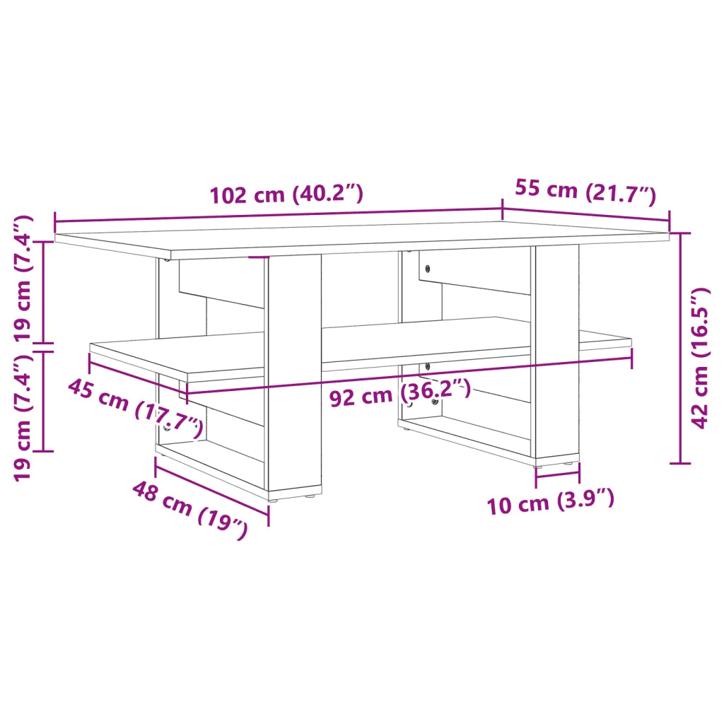 Tavolino da Salotto-Tavolino da soggiorno-Tavolo Rovere Sonoma 102x55x42cm Legno Multistrato 835878