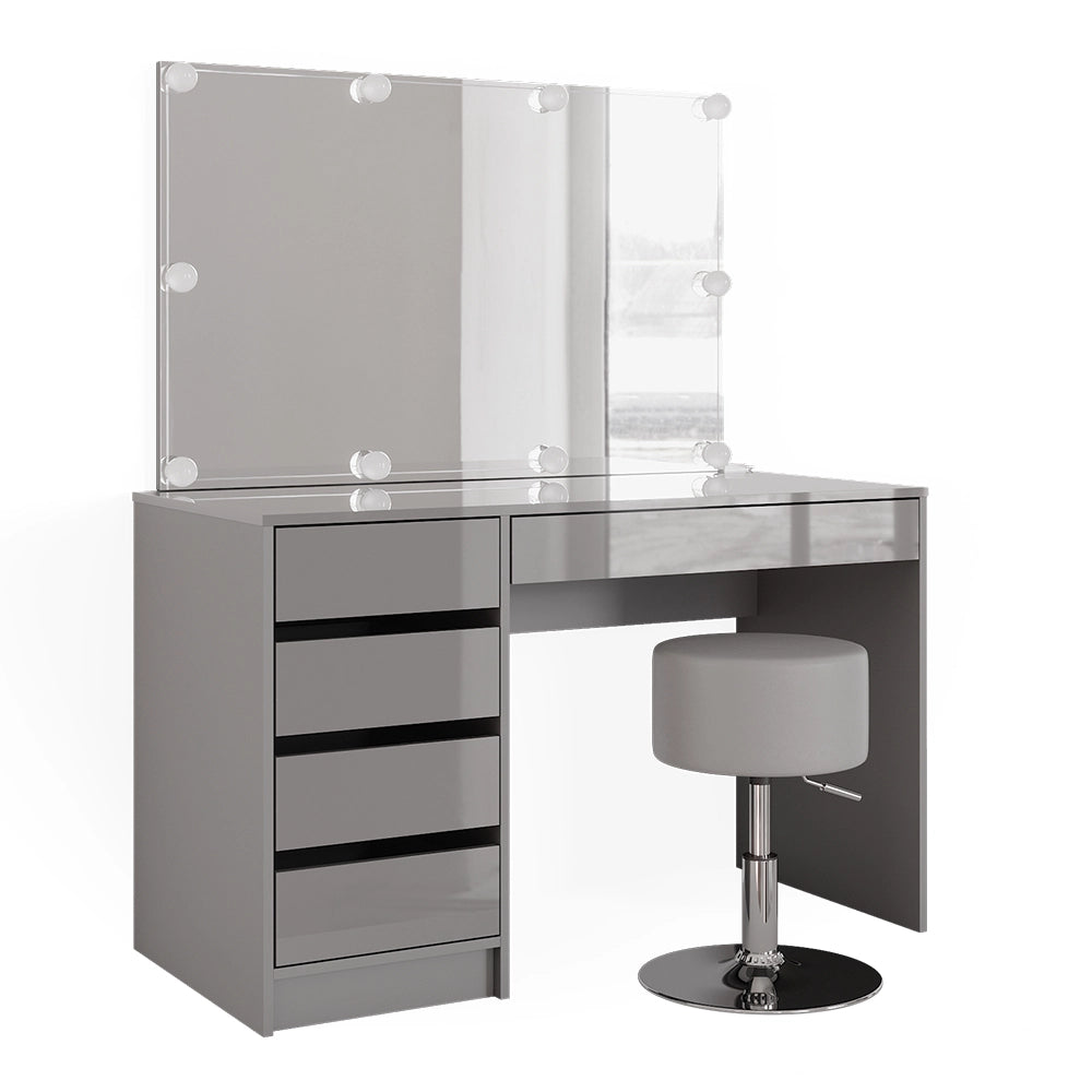 Vicco Tavolo da toeletta Grigio 55 cm con illuminazione a LED e sgabello
