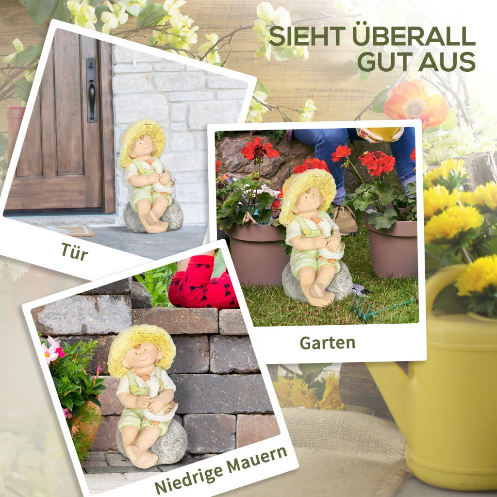 Statua da Giardino Ragazzo con Cappello di Paglia ¨C Zephmum ¨C 23.5x25x43 cm