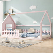 LETTO a casetta 90x200 cm in pino e MDF rosa