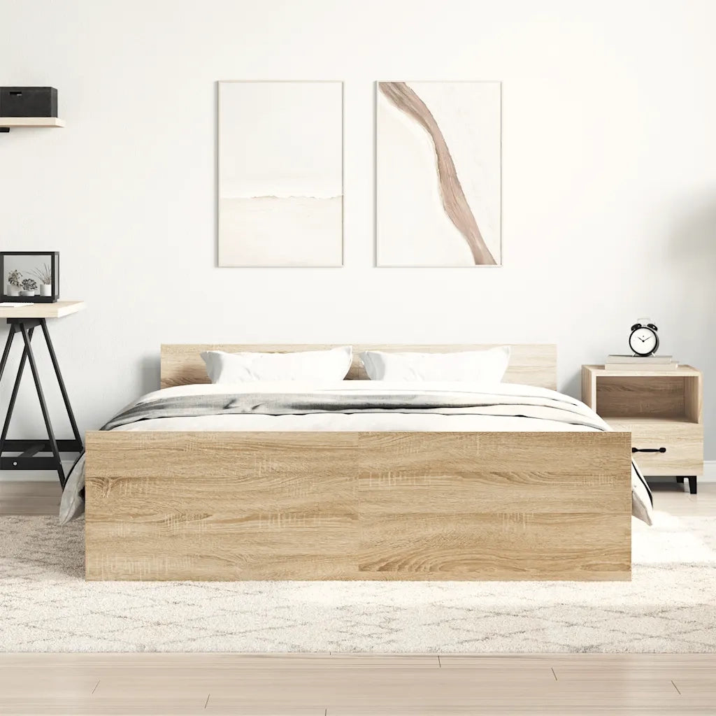 Letto matrimoniale | Letto per adulti | Giroletto con Testiera e Pediera Rovere Sonoma 140x200 cm
