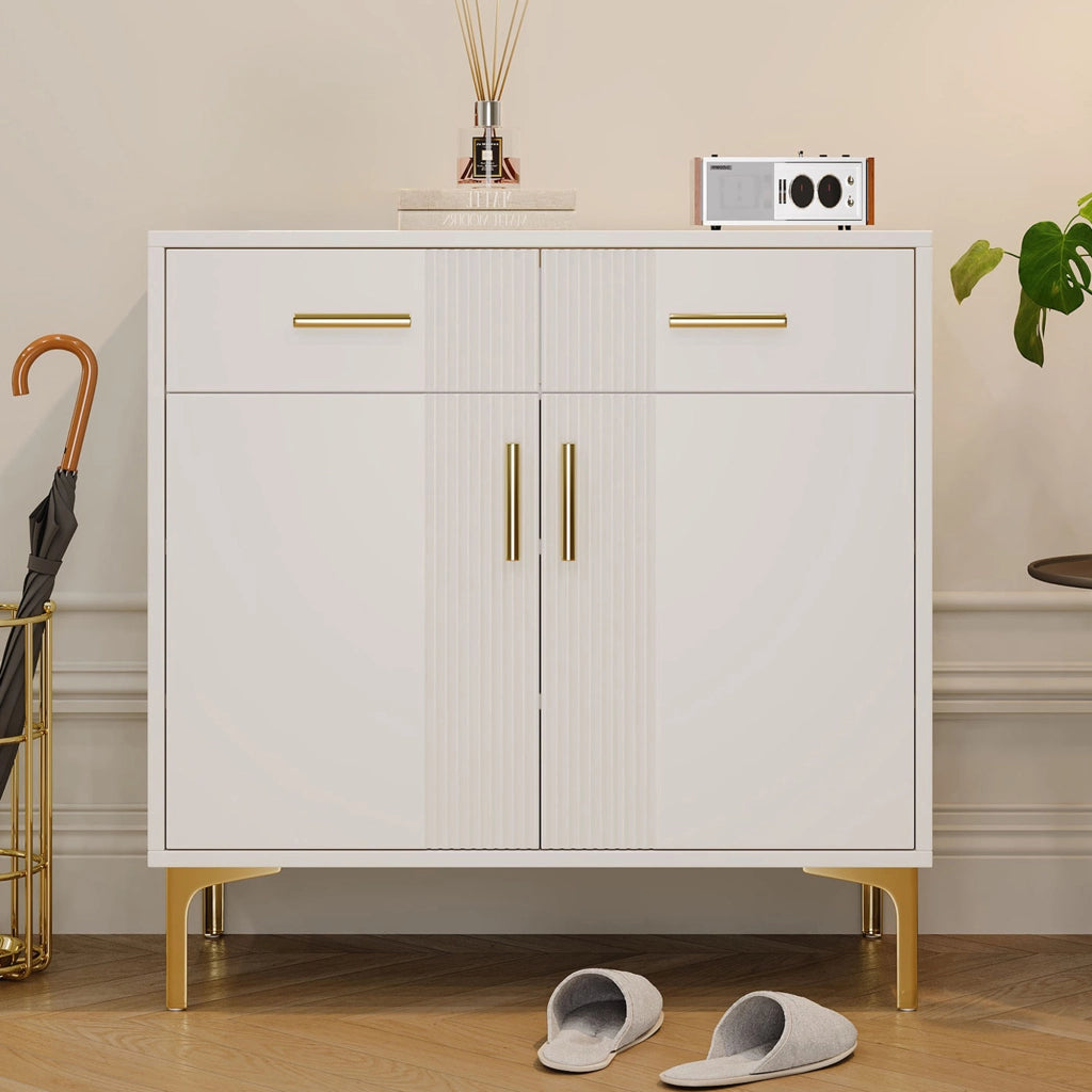 Credenza con 2 ante e 2 cassetti - per soggiorno - in MDF - 80x35x79.5 cm - bianco