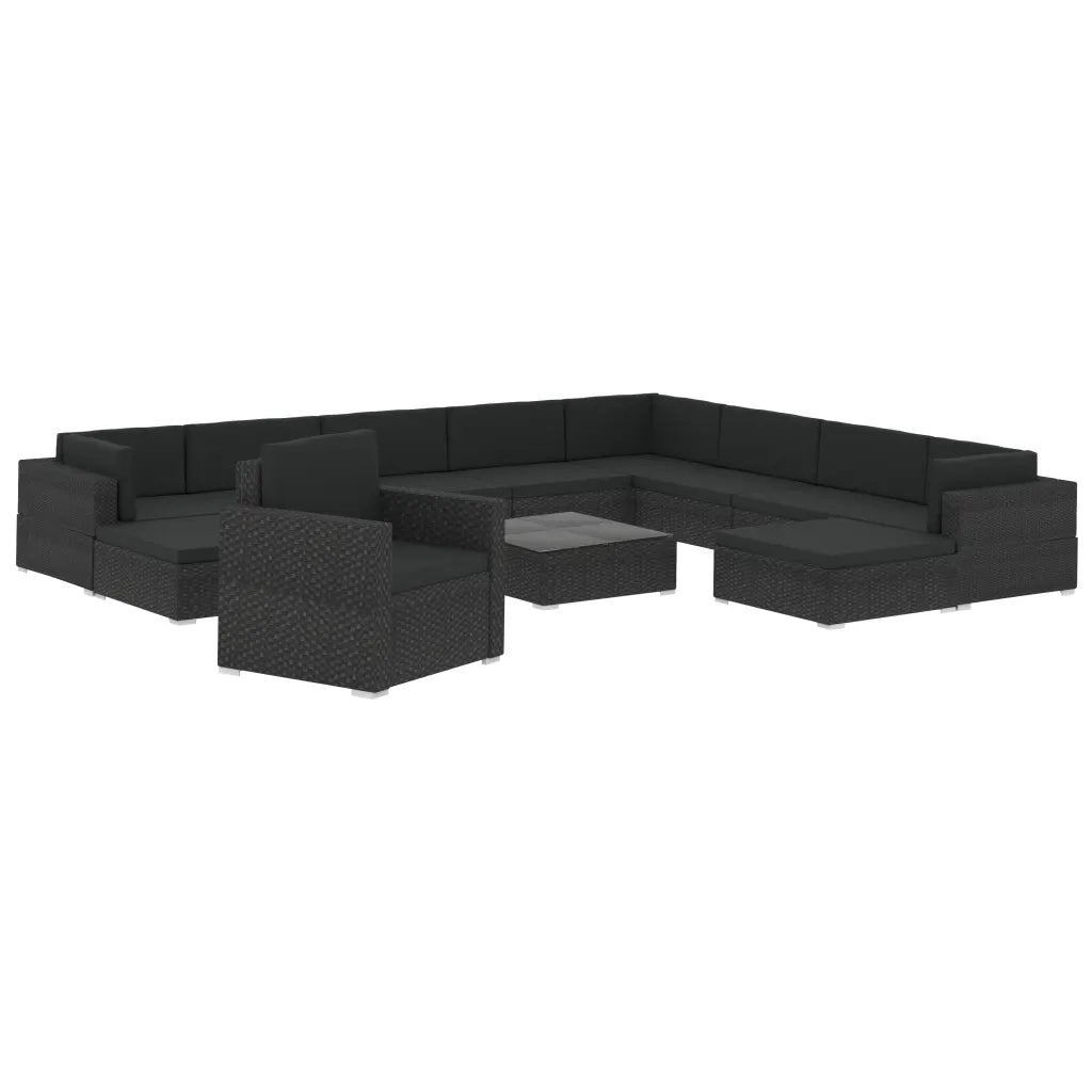 Set Divani da Giardino 12 pz con Cuscini in Polyrattan Nero 46750