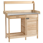 Tavolo da giardinaggio con ripiani e cassetti ¨C zephmum ¨C legno di abete