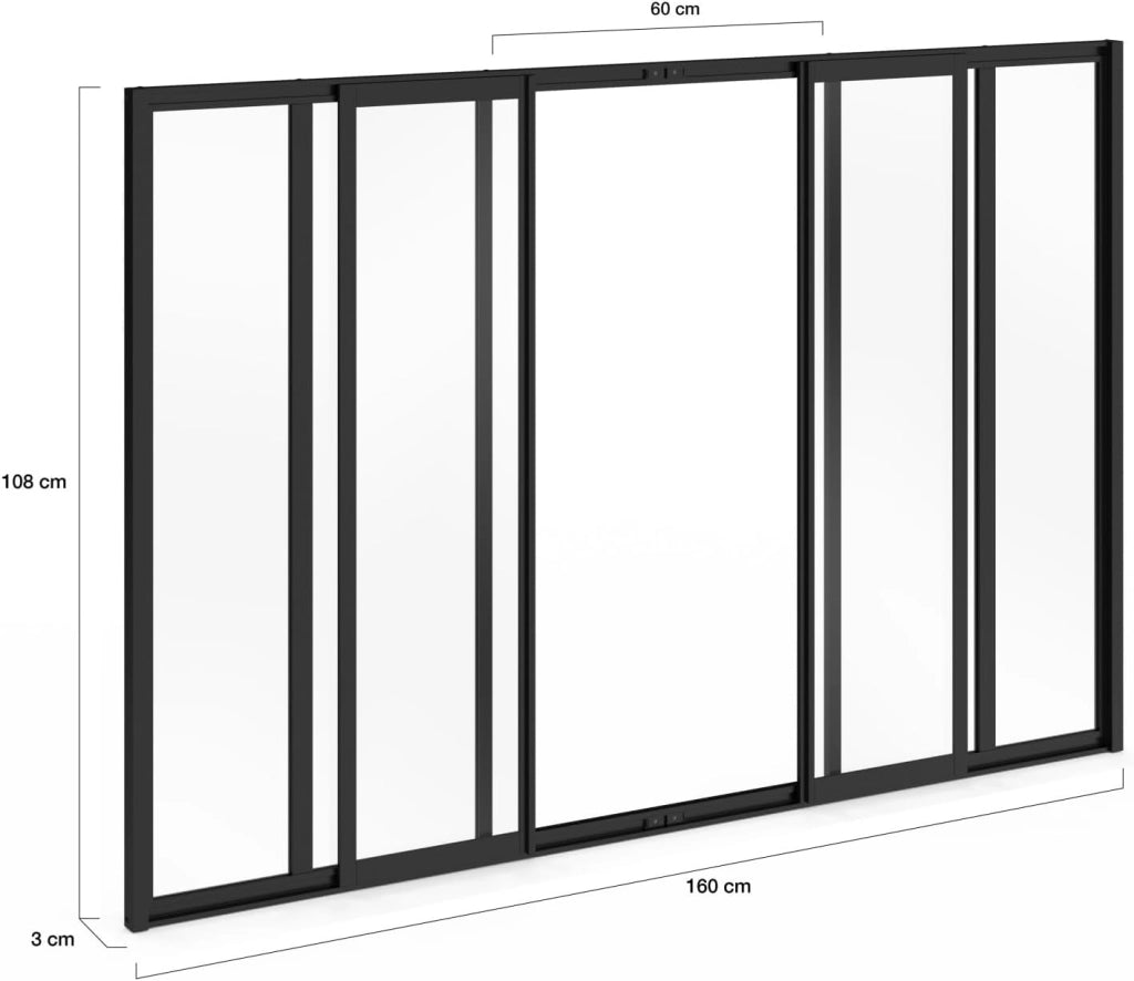 IDMarket - Metallo Nero e Vetro temperato Tetto Scorrevole a 6 vetri L. 160 x H. 108 cm