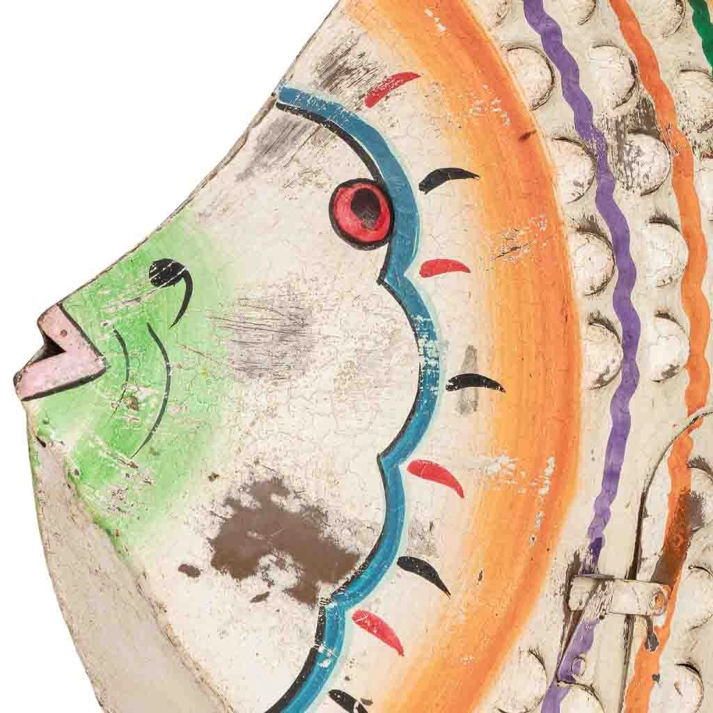 Portacandele pesce in ferro multicolore dipinto a mano 52x10x42 cm