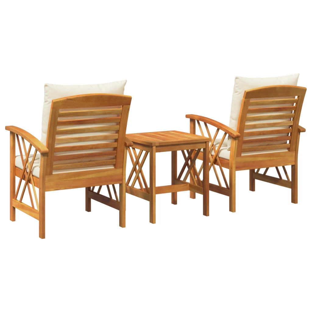 Set da giardino 3 pezzi con cuscini in legno massello di acacia
