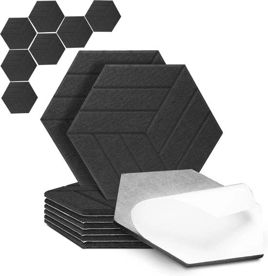 Pannelli di isolamento acustico a schiuma - 16 pezzi - alta densità - 30 x 26 x 09 cm - forma a sei lati - con bordi arrotondati - per studio registrazione ufficio casa - nero