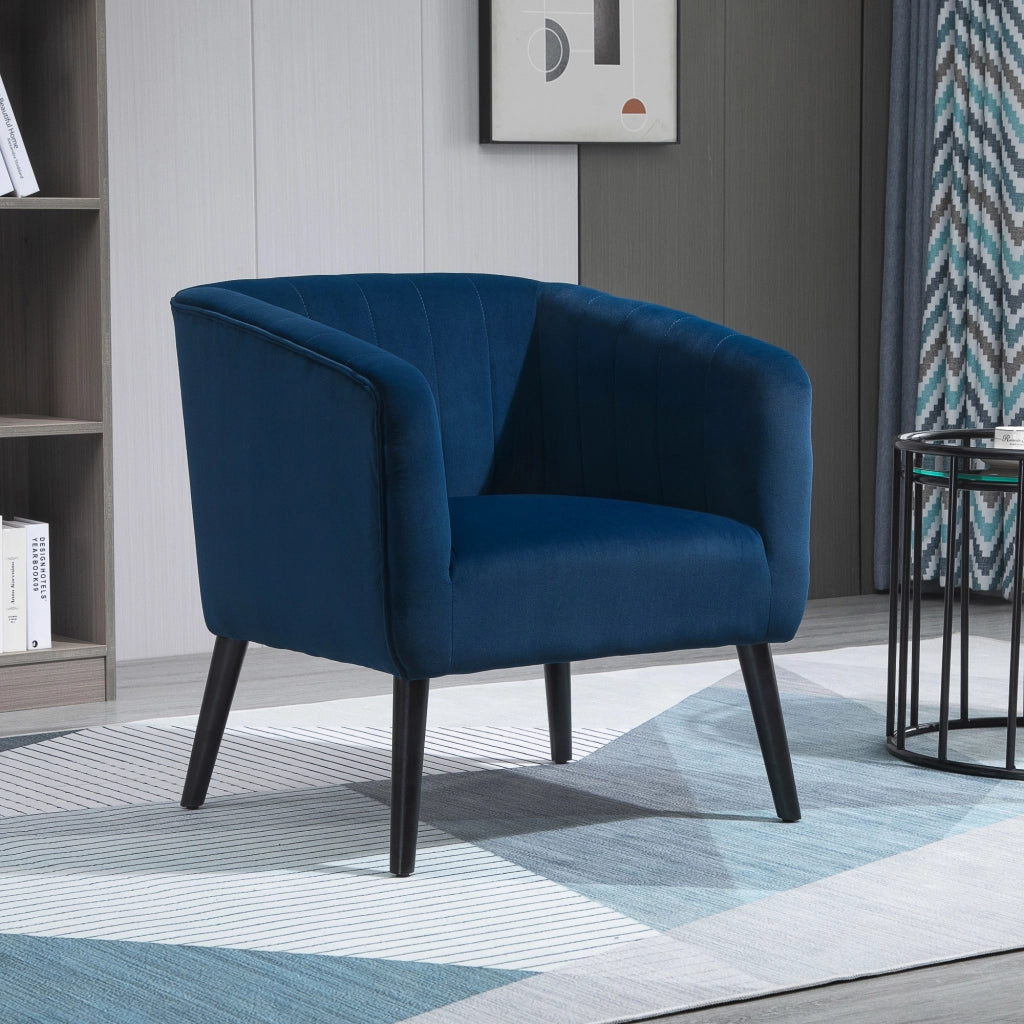 Poltrona ¨C Zephmum ¨C Velluto Blu, Gambe Legno, 70.5x70x76cm