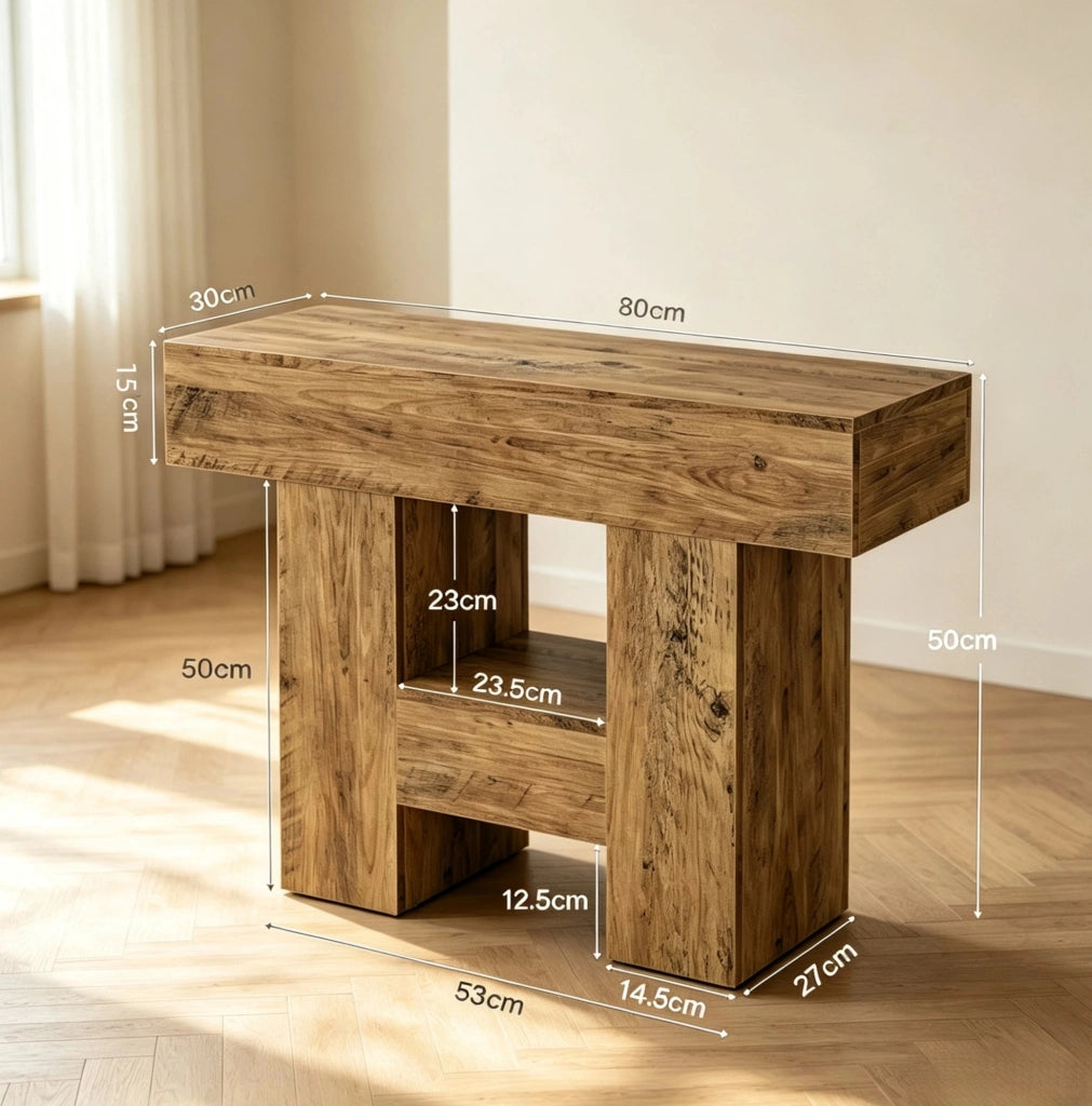 Tavolino laterale stretto a 2 ripiani in MDF marrone; 80 x 30 cm