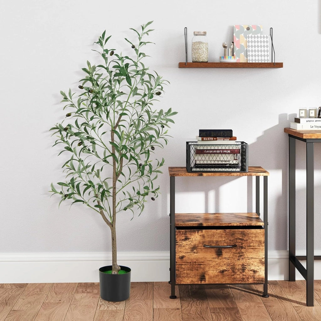 2 Pezzi Pianta Finta di Oliva 130 cm, Pianta Olivo Artificiale in Vaso Decorazione per Casa e Ufficio, Pianta Finta in PE con Frutti Realistici da Interno ed Esterno (2)