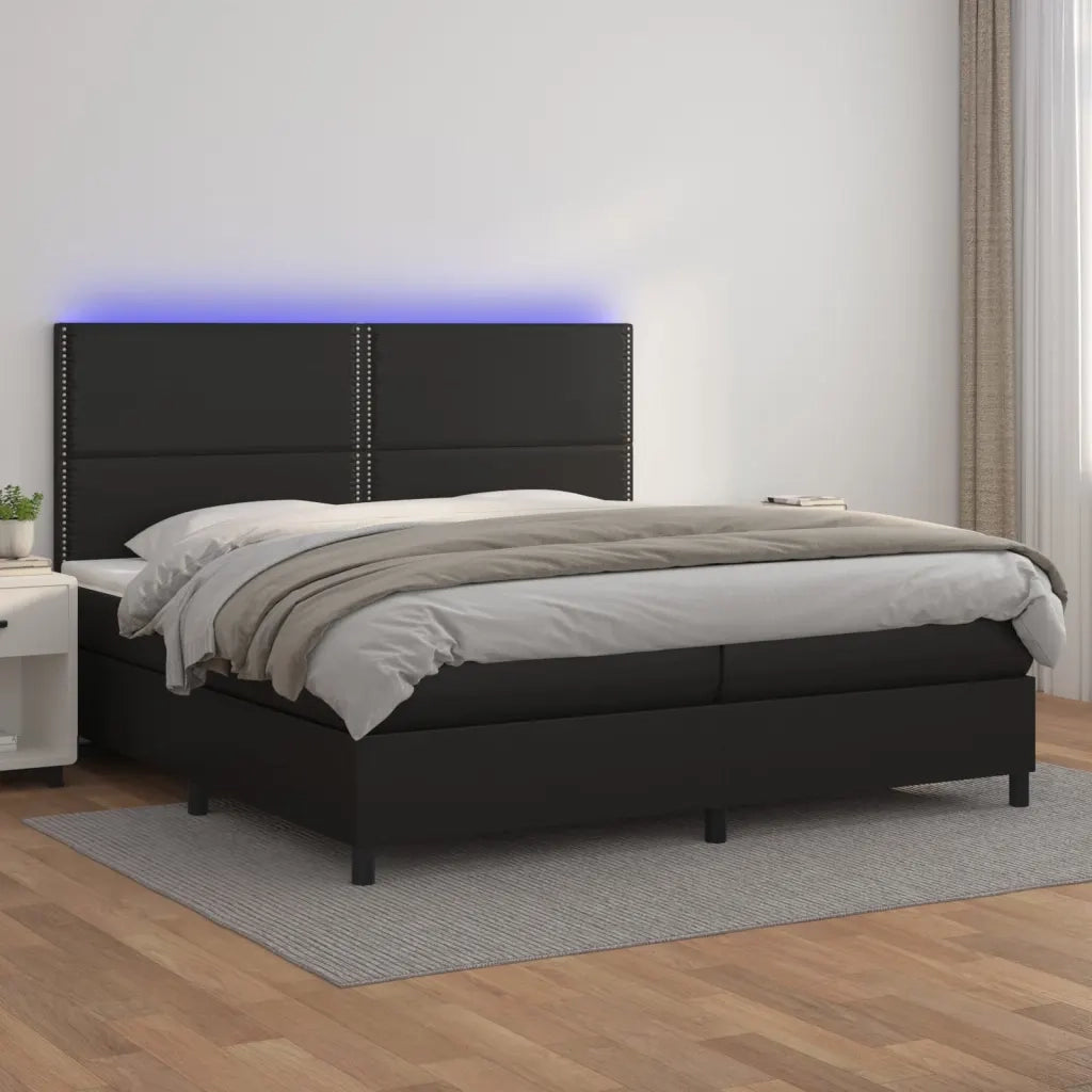 Giroletto a Molle con Materasso e LED Nero 200x200cm Similpelle 3135903