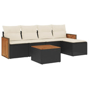 Set Divano da Giardino 6 pz | Set Salotto da Giardino con Cuscini Nero in Polyrattan