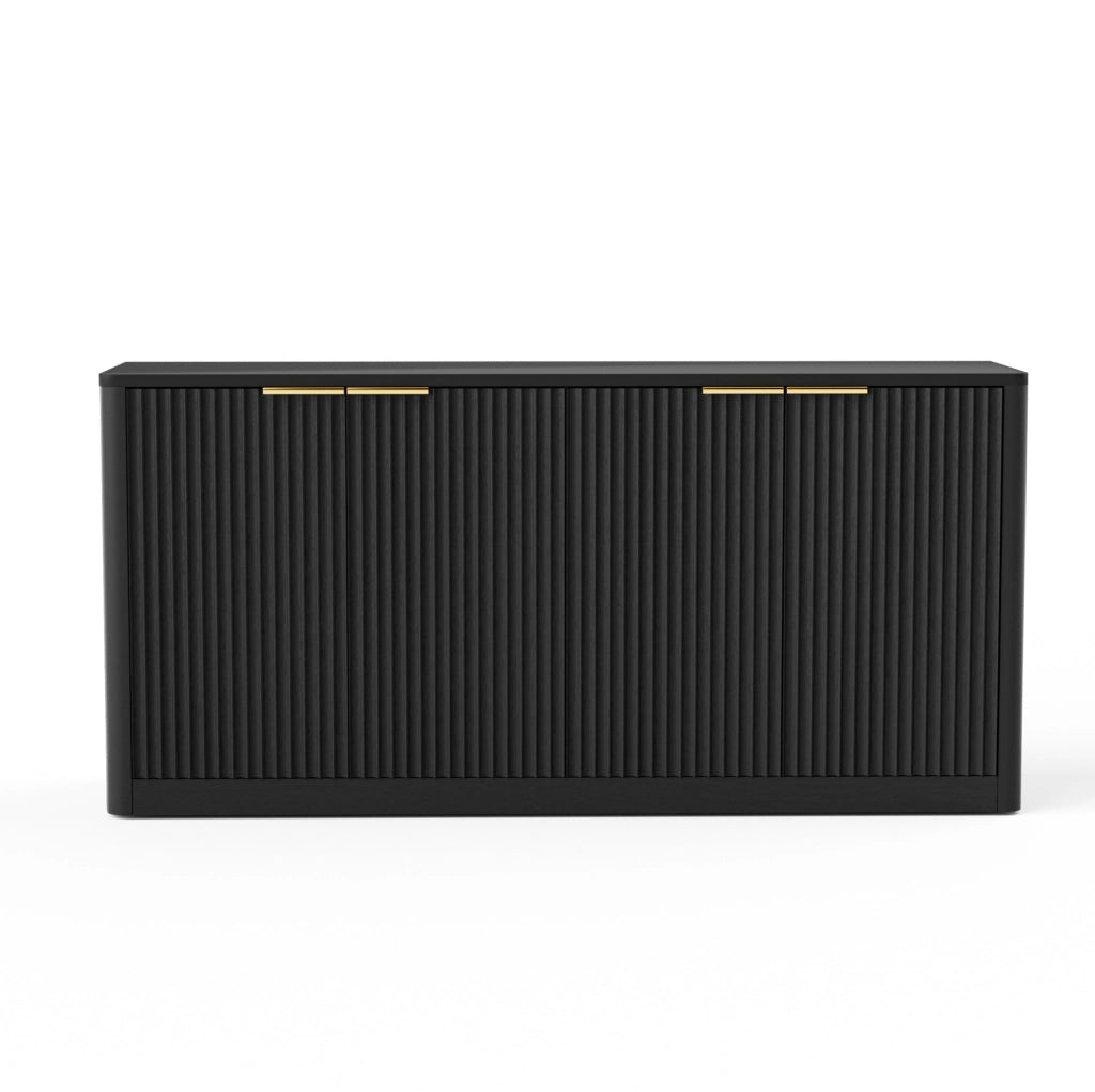 Credenza 150x40x70,5 cm a 4 ante in MDF nero con pannelli ondulati