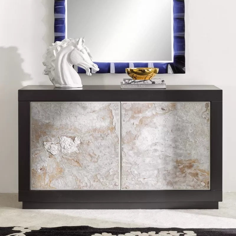 Madia 2 ante contemporanea legno massello nero effetto pietra 142x45x85 (307) - Mobili 2G
