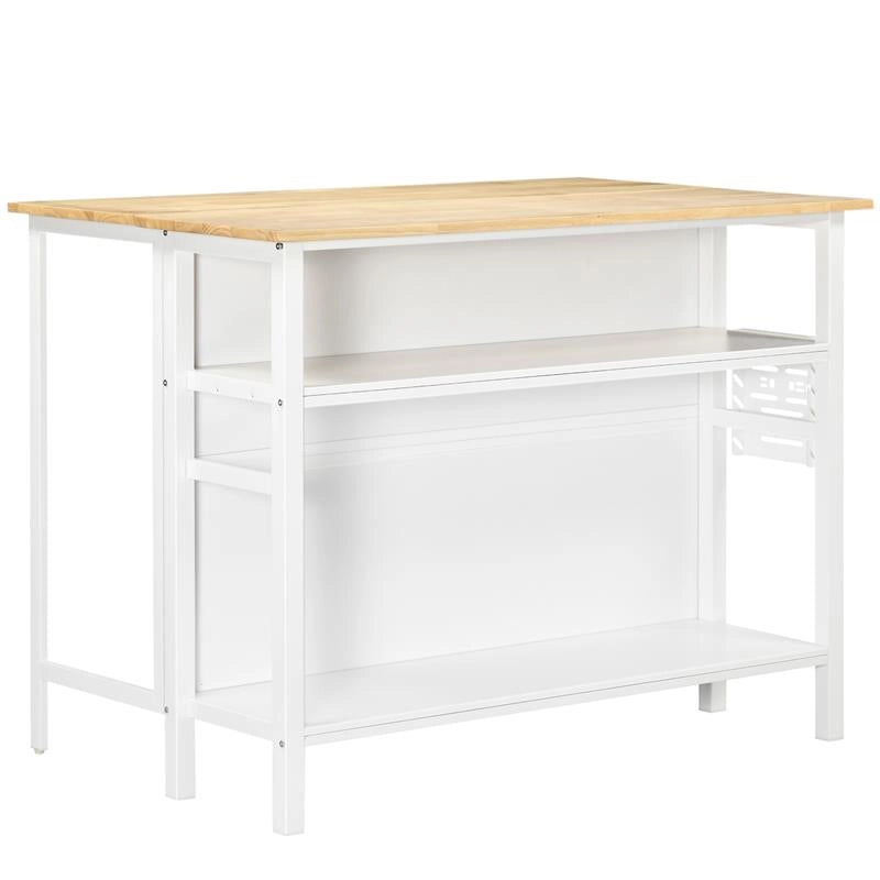 ISOLA CUCINA CON PIANO DI LAVORO PIEGHEVOLE E 2 RIPIANI IN LEGNO E ACCIAIO, 120X76X91.5CM, BIANCO