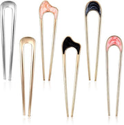 Accessori capelli a forma di U in metallo - 6 pezzi - giallo/argento - accessori capelli - con cerniera per sollevamento - dimensioni 10,7 x 2,4 cm - forchetta per capelli