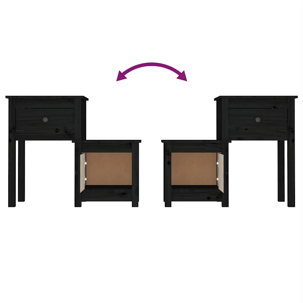 Comodino-Tavolino da notte Nero 79,5x38x65,5 cm in Legno Massello di Pino