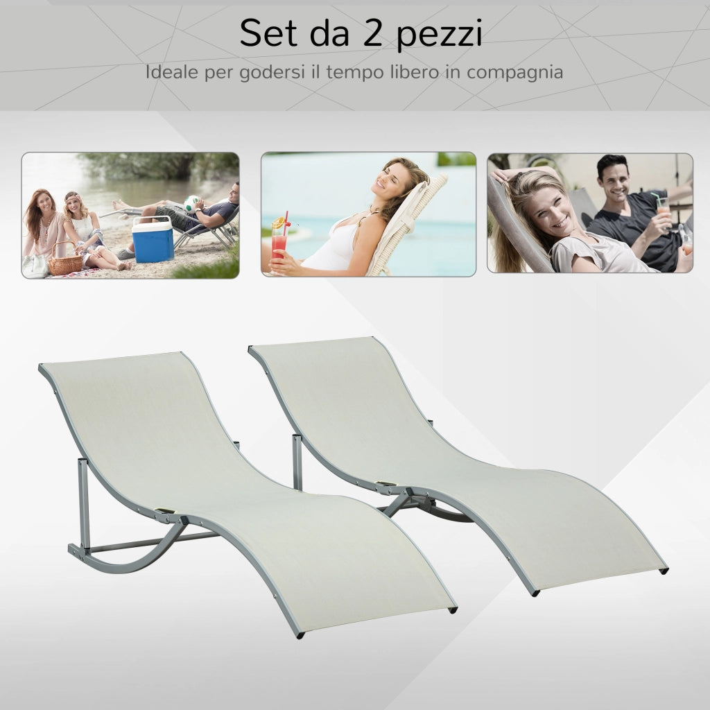 Set 2 Sdraio da Giardino Pieghevoli, Lettino Prendisole in Alluminio e Textilene, 61x165x63 cm