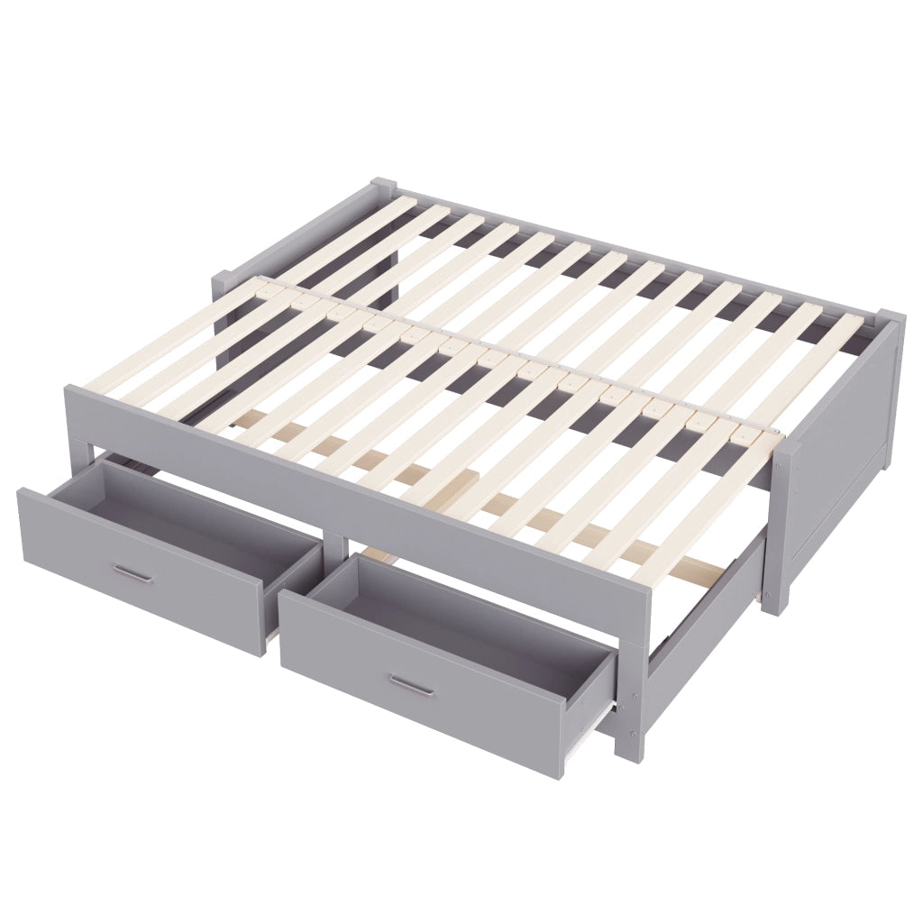 Divano letto in legno estraibile 90/180 x 190 cm con 2 cassetti, rete a doghe, grigio