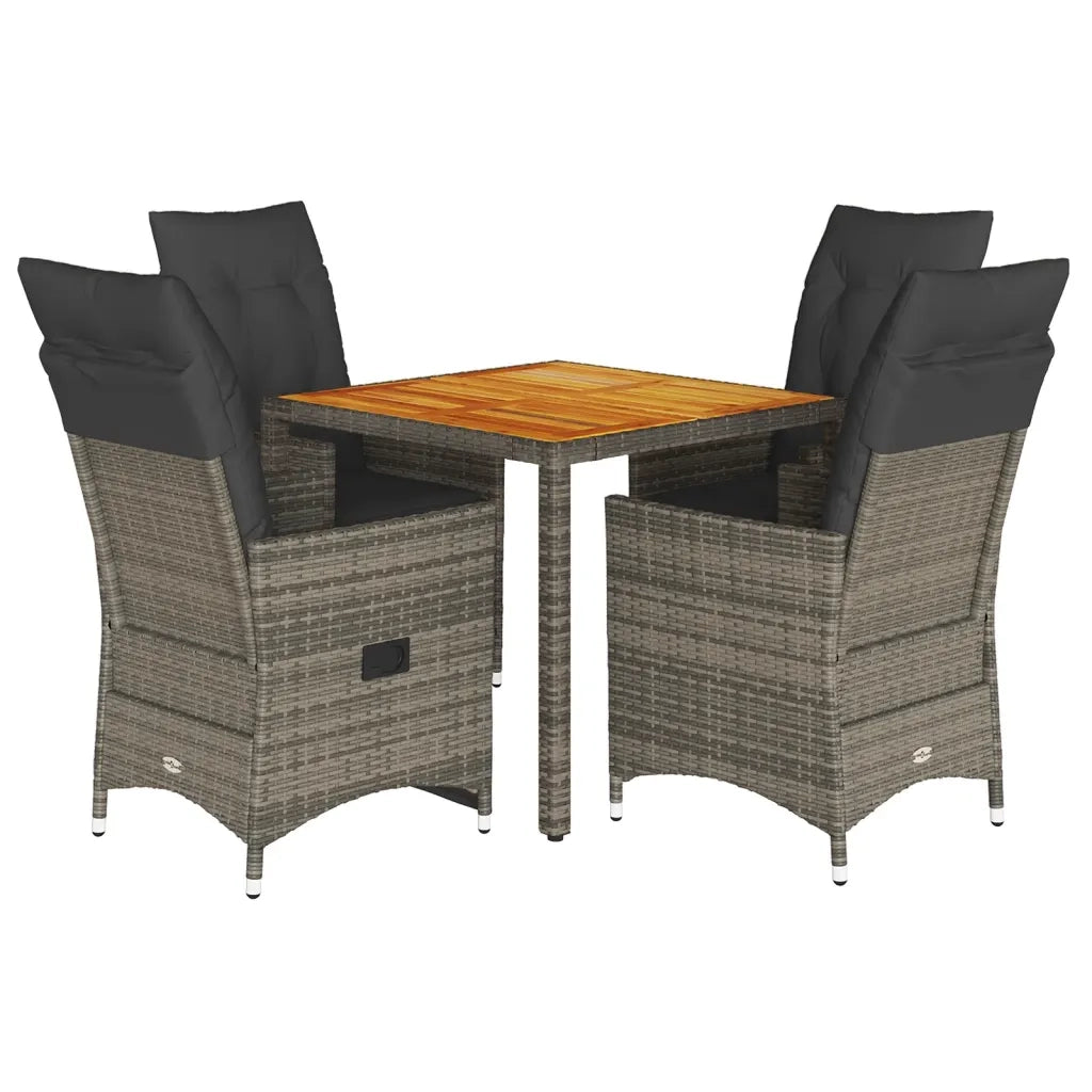 Set da Pranzo da Giardino 5 pz con Cuscini in Polyrattan Grigio