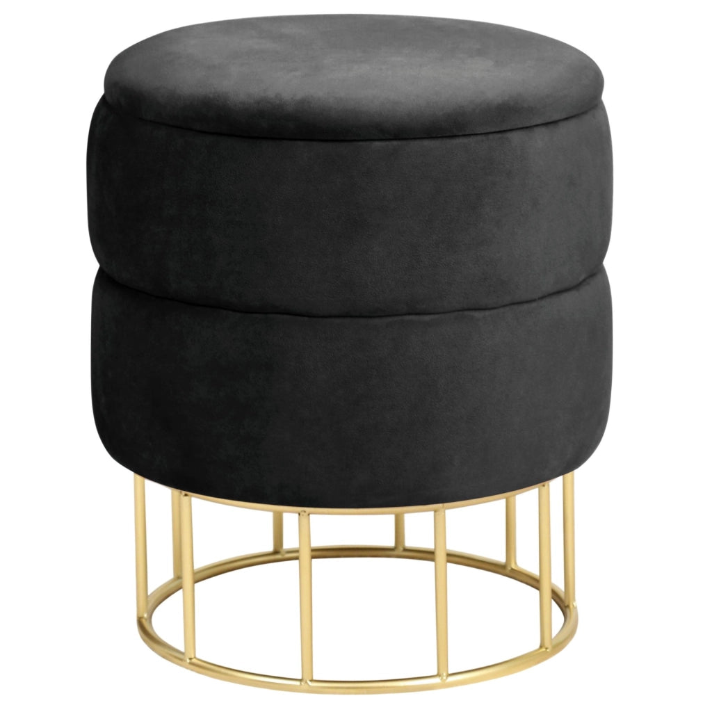 Pouf a scomparto rotonda in velluto trapuntato AKORD ELZA colore Nero