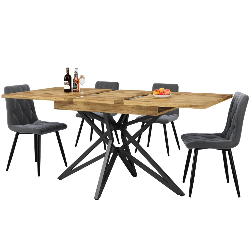 Tavolo da pranzo allungabile con piano effetto noce brasiliano, gambe in metallo a stella, per cucina e soggiorno walnut 120 × 80 cm