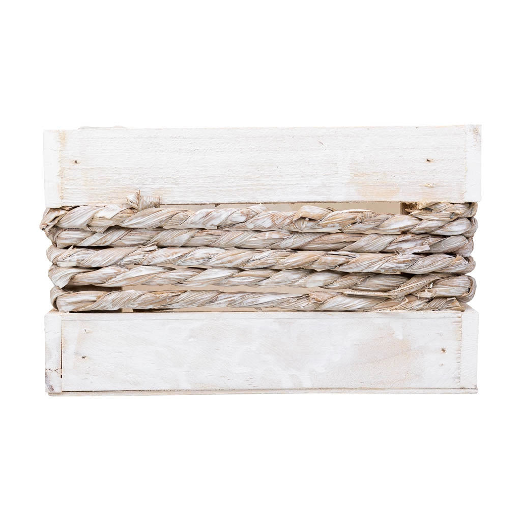 Cesto in legno e corda bianco 30x20x12/27h