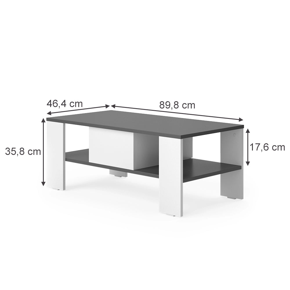 Vicco Tavolino Antracite/bianco 89.8 x 46.4 cm con cassetto
