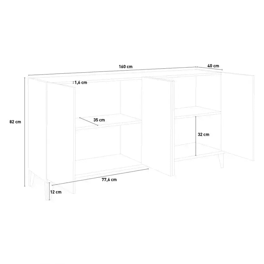 Credenza Sunrise - Sideboard con 4 Ante in Bianco Lucido - Dimensioni 160 x 40 x 82 cm