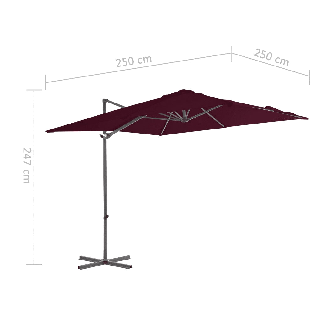 Ombrellone a Sbalzo con Palo in Acciaio 250x250 cm Rosso BordÃ² cod mxl 19414