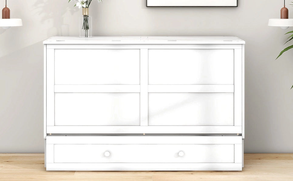 Letto a scomparsa mobile 140x200 cm con cassetti e piccolo scaffale laterale in legno bianco